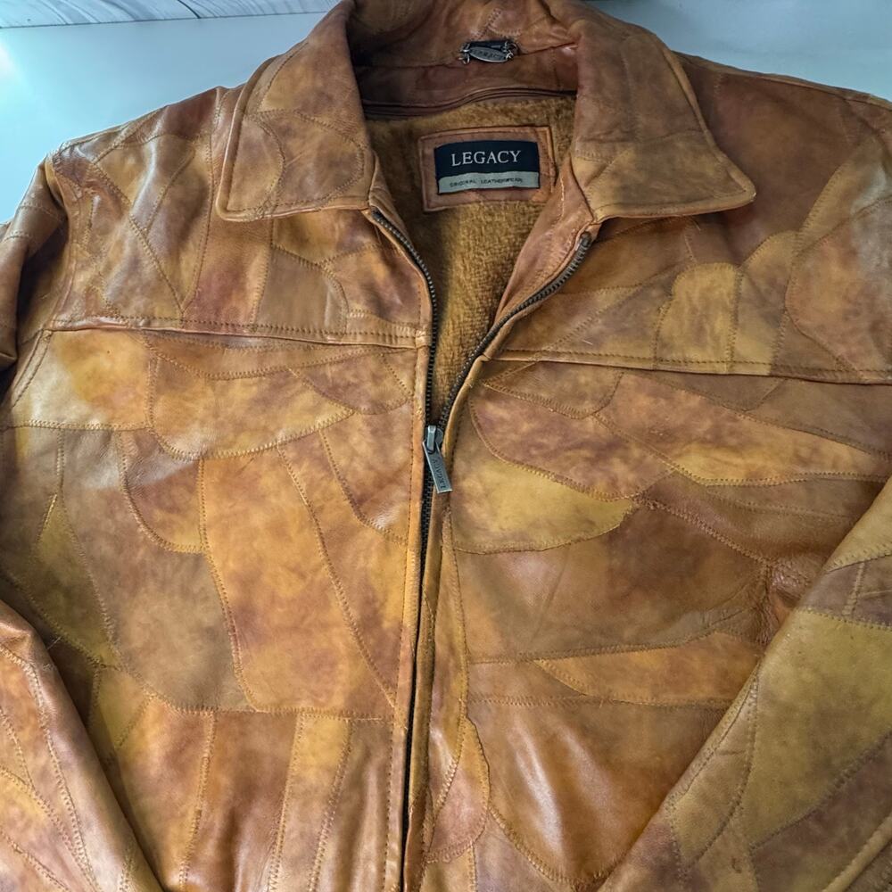 Vintage Y2K 90s  Legacy Patch Work Brown Leather Jacket Size XL Fur Lined